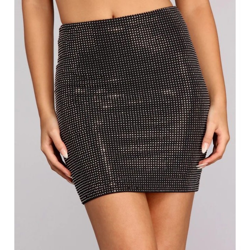 KIWI Womens Black Iridescent Rhinestone Mini Skirt Bodycon‎ Disco Party (3)